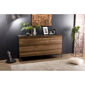 Maxence - buffet naturel et noir 3 portes bois teck recyclé pieds gris
