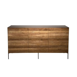 Maxence - buffet naturel et noir 3 portes bois teck recyclé pieds gris
