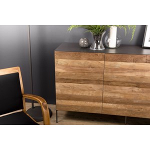 Maxence - buffet naturel et noir 3 portes bois teck recyclé pieds gris