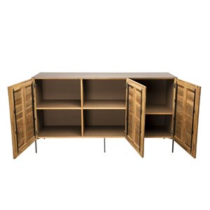 Maxence - buffet naturel et noir 3 portes bois teck recyclé pieds gris