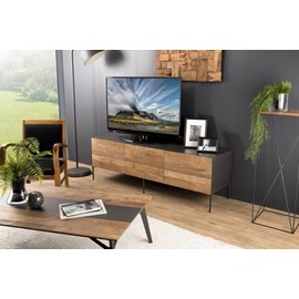 Maxence - meuble tv 2 portes 1 tiroir bois teck recyclé et pieds gris