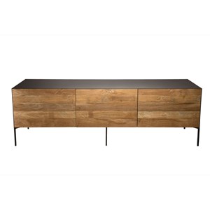 Maxence - meuble tv 2 portes 1 tiroir bois teck recyclé et pieds gris