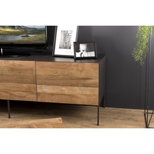 Maxence - meuble tv 2 portes 1 tiroir bois teck recyclé et pieds gris