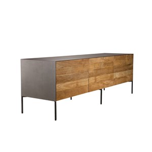 Maxence - meuble tv 2 portes 1 tiroir bois teck recyclé et pieds gris