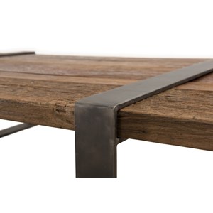 Mathis - table basse multi-planches marron bois cerclée métal gris