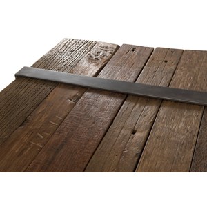 Mathis - table basse multi-planches marron bois cerclée métal gris