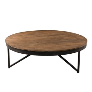 Sixtine - table basse ronde diam110 plateau bois teck recyclé marron