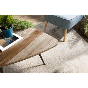 Sixtine - table basse bois ovoïde teck recyclé pieds métal