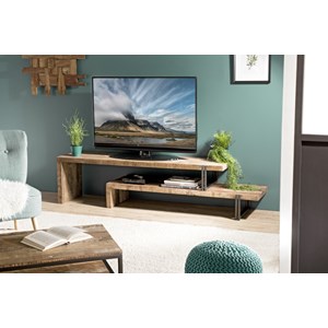 Sixtine - meuble tv marron 2 niveaux bois teck recyclé et métal noir