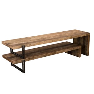 Sixtine - meuble tv marron 2 niveaux bois teck recyclé et métal noir