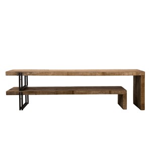 Sixtine - meuble tv marron 2 niveaux bois teck recyclé et métal noir
