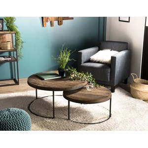 Sixtine - set de 2 tables basses gigognes rondes bois de teck recyclé