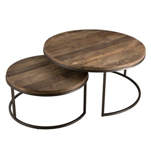 Sixtine - set de 2 tables basses gigognes rondes bois de teck recyclé