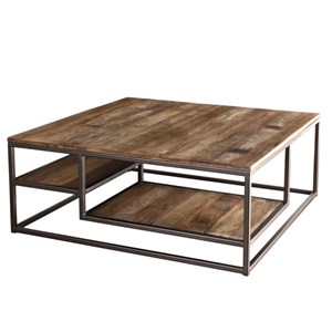 Sixtine - table basse carrée avec tablettes 100x100cm bois teck recyclé
