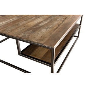 Sixtine - table basse carrée avec tablettes 100x100cm bois teck recyclé