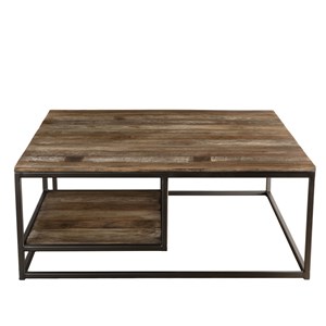 Sixtine - table basse carrée avec tablettes 100x100cm bois teck recyclé