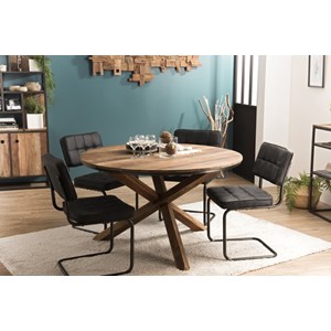 Sixtine - table à manger 130x130cm pieds bois de teck recyclé marron
