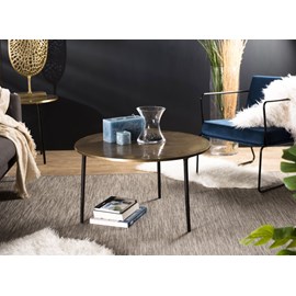 Johan - table basse ronde 80x80cm plateau aluminium doré pieds noirs