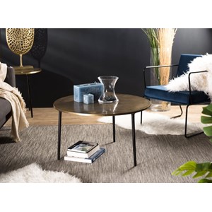 Johan - table basse ronde 80x80cm plateau aluminium doré pieds noirs