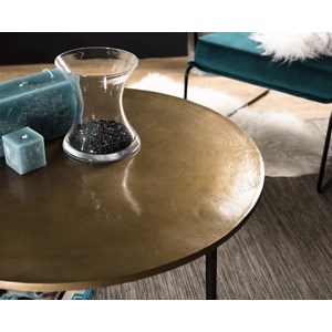 Johan - table basse ronde 80x80cm plateau aluminium doré pieds noirs