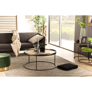 Johan - table basse ronde 88x88cm alu. Doré pieds ronds métal noir