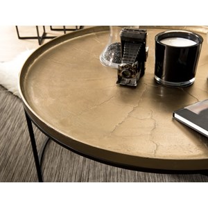 Johan - table basse ronde 88x88cm alu. Doré pieds ronds métal noir