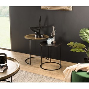 Johan - set de 2 tables d'appoint gigognes rondes aluminium doré