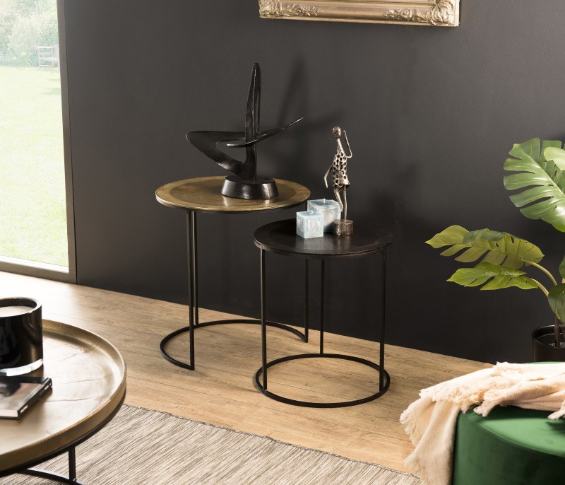 Johan - set de 2 tables d'appoint gigognes rondes aluminium doré