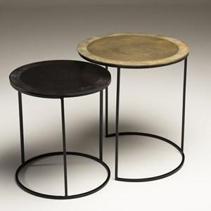 Johan - set de 2 tables d'appoint gigognes rondes aluminium doré