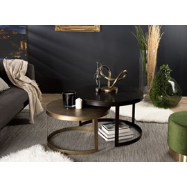 Johan - set de 2 tables gigognes ceinturées rondes aluminium noir doré