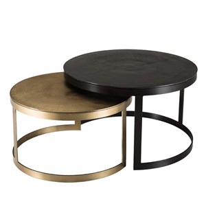 Johan - set de 2 tables gigognes ceinturées rondes aluminium noir doré