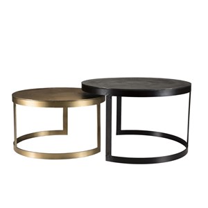 Johan - set de 2 tables gigognes ceinturées rondes aluminium noir doré