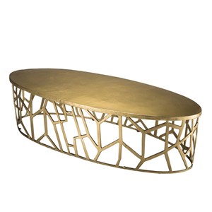 Johan - table basse ovale 150x60cm aluminium doré piètement graphique