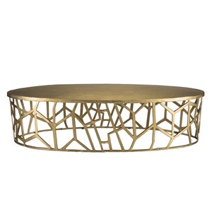 Johan - table basse ovale 150x60cm aluminium doré piètement graphique
