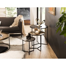 Johan - set de 3 tables gigognes rondes aluminium noir doré argenté