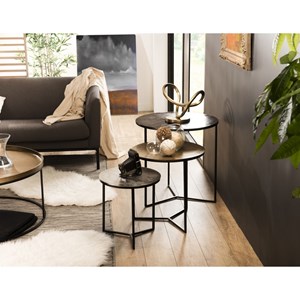 Johan - set de 3 tables gigognes rondes aluminium noir doré argenté
