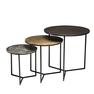 Johan - set de 3 tables gigognes rondes aluminium noir doré argenté