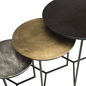 Johan - set de 3 tables gigognes rondes aluminium noir doré argenté