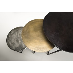 Johan - set de 3 tables gigognes rondes aluminium noir doré argenté