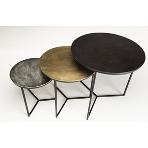 Johan - set de 3 tables gigognes rondes aluminium noir doré argenté