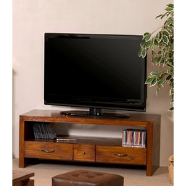 Lauren - meuble tv marron 2 grands tiroirs 1 petit tiroir bois mindi