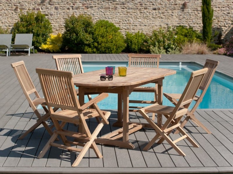  Table de jardin en teck 6/8 personnes extensible L200 cm