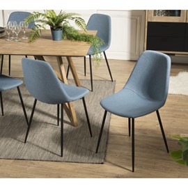 Tom - lot de 2 chaises tissu bleu pieds métal noirs