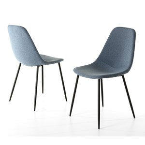 Tom - lot de 2 chaises tissu bleu pieds métal noirs