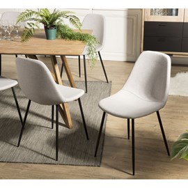 Tom - lot de 2 chaises tissu blanc pieds métal noir