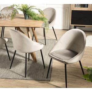 Tom - lot de 2 chaises tissu velours chamois beige pieds métal noir