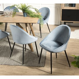 Tom - lot de 2 chaises tissu velours bleu pieds métal noir