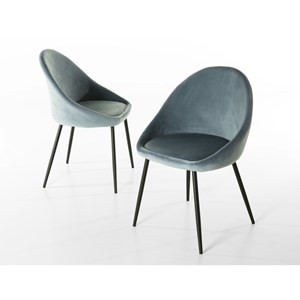 Tom - lot de 2 chaises tissu velours bleu pieds métal noir