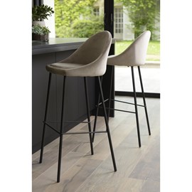 Tom - lot de 2 tabourets bar hauteur 80cm pieds noir velours beige