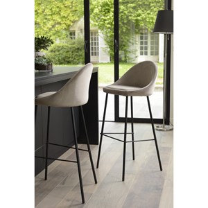 Tom - lot de 2 tabourets bar hauteur 80cm pieds noir velours beige